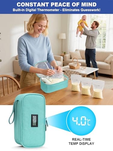 YOUSHARES Breastmilk Cooler Bag - Breast Milk Cooler Travel Bag with Real-Time Temperature Display, Breast Milk Storage Bag with 2 Ice Pack, Small Cool Bag for Insulated Bottle for Breastfeeding,Green — view 3