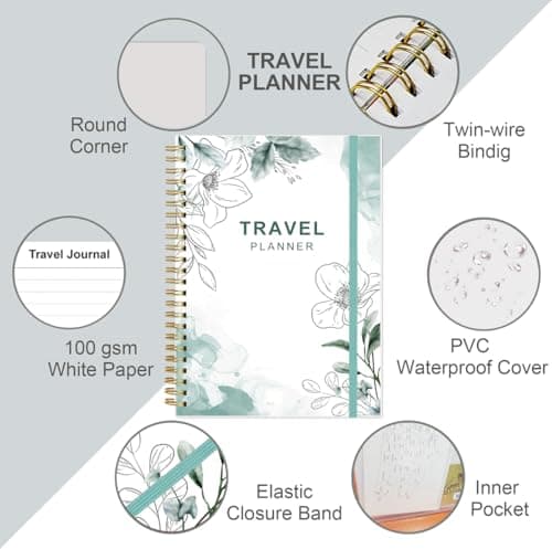 Travel Journal for Women & Men, Vacation & Road Trip Planner Organizer, Travel Notebook for 6 Trips, Trip Planner Gift to Record Memories and Adventures from Special Trips, 5.8" x 8.5", Teal Floral — view 2