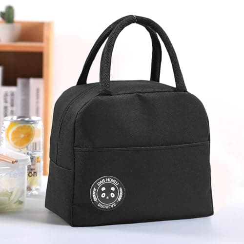 AYNKH Insulated Lunch Bag Container Tote Reusable Cooler Bags with Leak Proof Liner for Adults Kids Work School Picnic Travel (Black) — view 6
