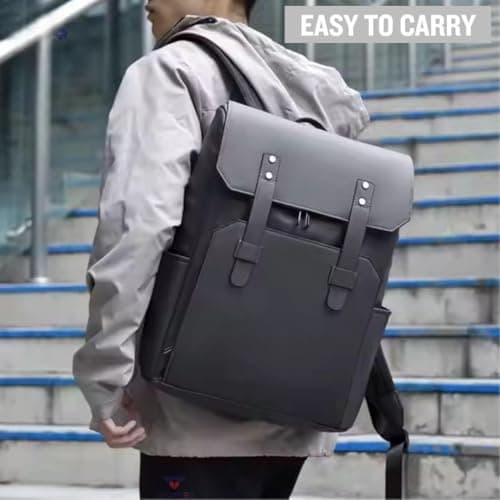 nusrah Travel Backpack for Men Women, Flight Approved Leather Laptop Backpack 15.6, 16 Inch, Water Resistant Anti-Theft Weekender Bag, Casual Daypack Rucksack (Grey) — view 6