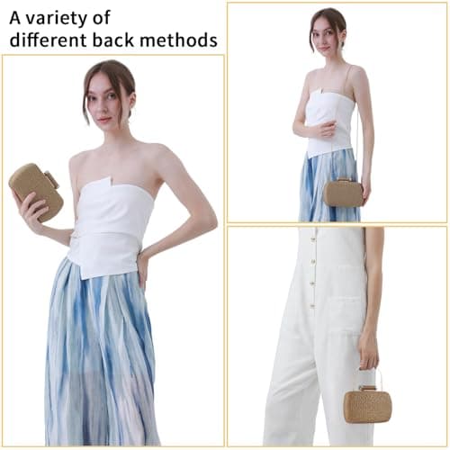 Cckuu Women's Raffia Straw Clutch Bag, Hand-Woven Wicker Evening Purse for Wedding & Beach Summer Holiday (Grey) — view 3