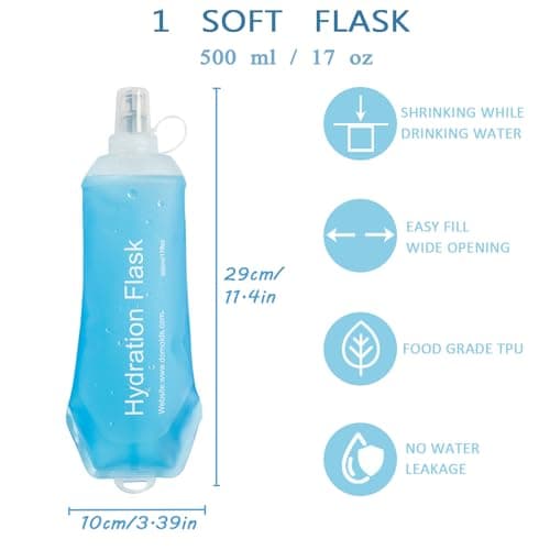 Lightweight Leakproof Soft Flask - 500ml Foldable Collapsible Water Bottle for Running Vest & Belt, BPA-Free TPU for Trail Running, Hiking, Cycling, Outdoor Sports (Blue) — view 2