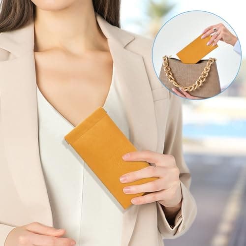 Etercycle Soft Eyeglass Case, 2 Pcs Travel Sunglass Cases Portable Squeeze Top Leather Glasses Bag for Women Men(Black, Brown) — view 6