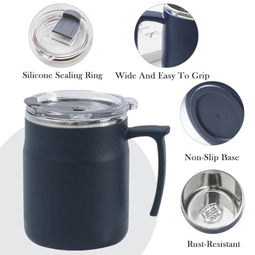 AmzDaKai Thermal Travel Mug, Insulated Coffee Mug, Travel Mug with Handle, Large-Capacity Portable Camping Mug– 500ml Double-Wall Vacuum Stainless Steel, Hot & Cold Beverage (Navy Blue) — view 3