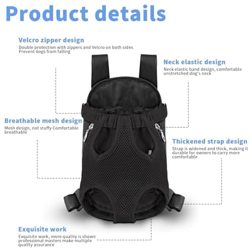 Dog Backpack Carrier, Legs Out Pet Carrier Backpack Pet Front Dog Backpacks Adjustable Breathable for Hiking Traveling for Small Medium Dogs Medium Travel Bag Black — view 3