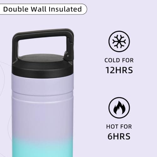 BJPKPK Insulated Water Bottle with 2 Lids,600ml Double Wall Stainless Steel Vacuum Tumbler Travel Coffee Mug,Wide Mouth Thermal Cup,Lavender Green — view 5
