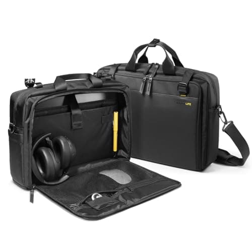 Spigen Life Klasden Laptop Shoulder Bag for Men, Slim 16 inches Laptop Briefcase, Business Travel Office Bag with Crossbody Luggage Strap for MacBook Pro/Air Lenovo, Samsung, HP, Dell and More - Black