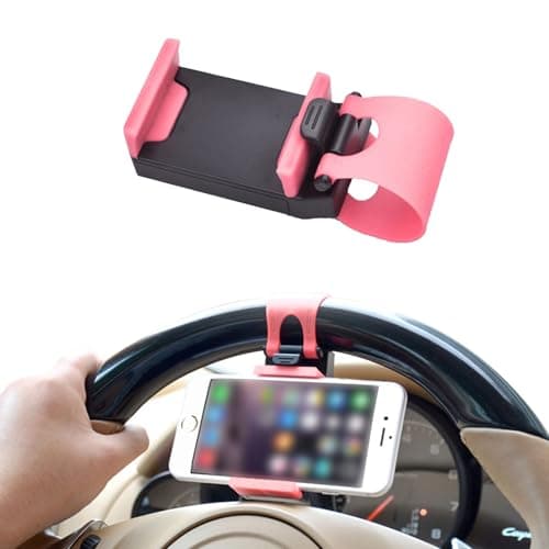KANDUJIMU Car Steering Wheel Phone Mount, Blue, Portable Electronic Device Mount, Compatible with iPhone and Samsung (Pink)