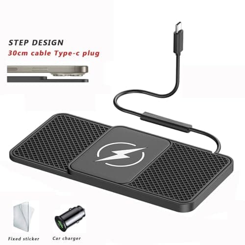 Wireless Car Charger Pad for Nissan Quest Rogue Safari Sentra Serena Sunny, 20W Non-Slip Dashboard Phone Fast Charging Mat Flexible Silicone with Type-C/USB,A 30cm cable Type-C plug-Normal — view 2