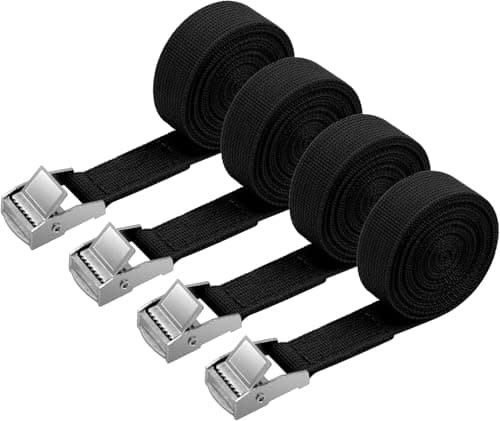 URAQT Tie Down Straps, 4 Pack Heavy Duty Tensioning Belts, 4M Adjustable Cargo Straps Ratchet Straps for Motorcycle, Cargo, Trucks, Trailer, Luggage, 250kg Loading Capacity, Quick Release (Black)