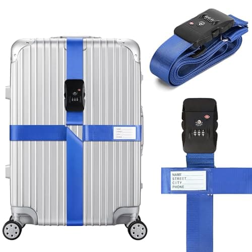 Linpr Adjustable Cross Luggage Straps with TSA Approved Locks, Dark blue