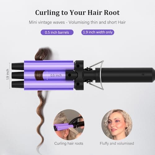 janelove Upgraded Mini Hair Waver for Short & Medium Hair, 13MM Curling Wand, 0.45lb Lightweight, Mini Size Crimper Beach Waver, Travel Friendly,Adjustable Temperature-Purple — view 3