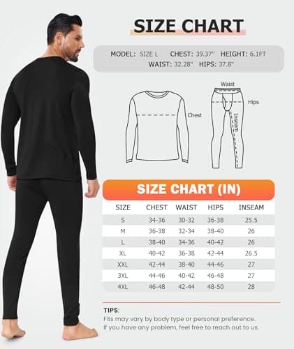SIMIYA Men's Thermal Underwear Set Base Layer Long Sleeve Top Bottoms — view 6