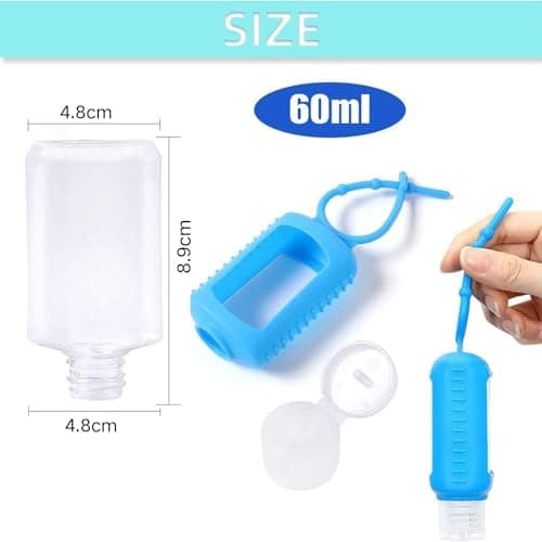 Ulife Mall 5 Pack 60ml Travel Empty Bottles Refillable Containers with Silicone Sleeve Leakproof Squeeze Keychain Bottles Flip Cap Hand Sanitizer Dispenser, Back to School Essentials — view 3