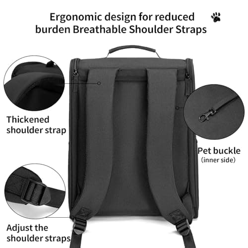 Wakytu Cat Carrier Dog Backpack, steel wire frame for higher stability, 600D durable Oxford fabric, cat and dog carrier backpacks for travel (Black, 2-7kg) — view 5