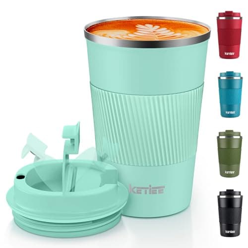 KETIEE Travel Mug Insulated Coffee Cup 380ml with Leakproof Lid, Reusable Coffee Cups Travel, Double Walled Coffee Travel Mug, Stainless Steel Thermal Coffee Mug for Hot Cold Drinks, Mint Green
