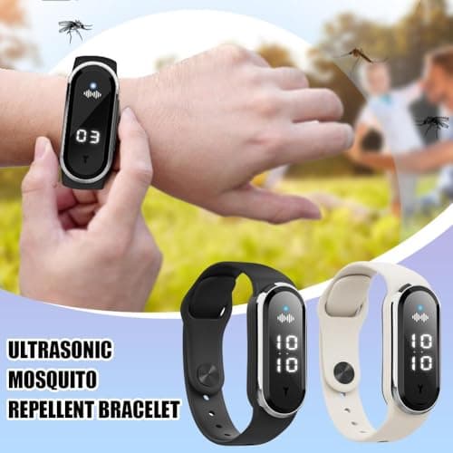 Ultrasonic Mosquito Repellent Bracelet, 150 Hour Battery Life Wearable Buzz Defense Watch with Adjustable Silicone Strap, Waterproof Outdoor Anti Mosquito Band for Kids and Adults (White) — view 2
