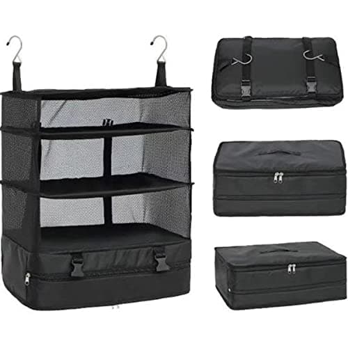 Caffney Travel Luggage Organizer Portable Travel Shelves Bag 3-Shelf Suitcase Packing Cube Collapsible Hanging Closet Storage Bag Space Saver for Wardrobe Suitcase Carry On