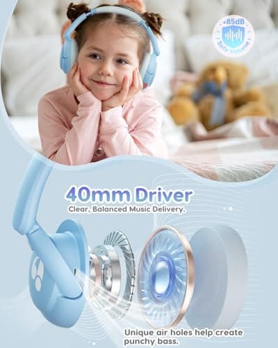 awatrue Kids Headphones Wireless, 75H Playtime, 5.4 Bluetooth & 3.5mm Jack AUX Cable, 85dBA Volume Limited, BPA Free/CPC Certified, Over Ear Toddler Headphones with Mic for iPad/Tablet/Travel/School — view 2