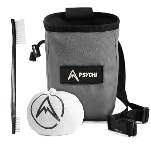 Psychi OG Waist Chalk Bag Starter Pack Bundle for Rock Climbing Bouldering Gym (Grey)