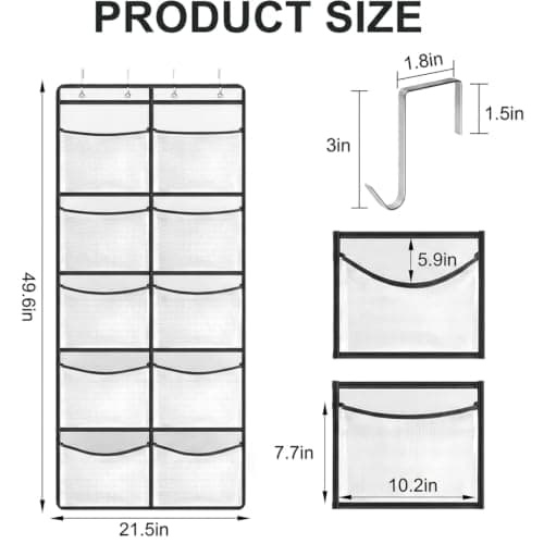 Hanging Storage Organiser, Over the Door, 10 Extra Large Mesh Pockets — view 2