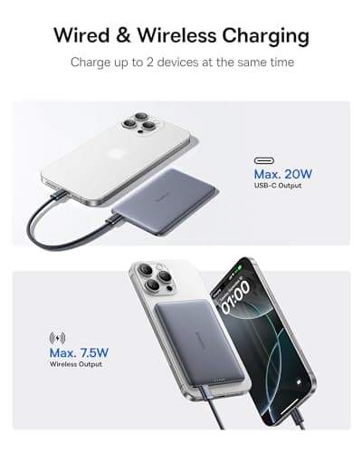 Baseus Picogo AM41 Power Bank, 0.3" Ultra Slim 5000mAh Magsafe Powerbank, PD 20W Fast Charging, Portable, Mini Wireless Magnetic Battery Pack with USB C Cable for iPhone 17 Air/16/15/14/13, Space Grey — view 5
