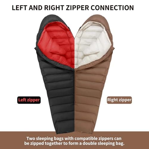 QEZER Winter Sleeping Bag for Adults, Lightweight Down Sleeping Bag -20 Degree C for Cold Weather Camping and Mountaineering Outdoor with 650 FP Duck Down (Black, 1000g down) — view 4