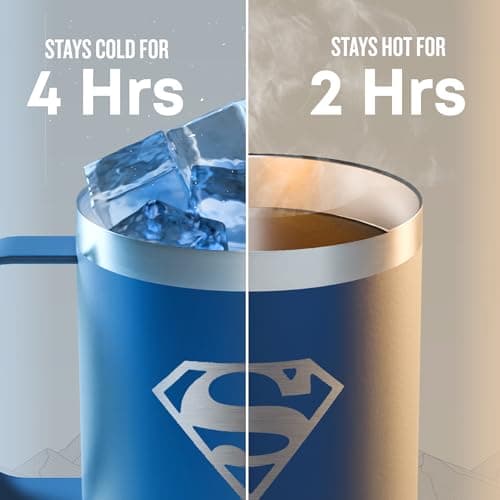 Smartshake Bohtal Insulated Coffee Mug 12 oz, Double Wall Vacuum Insulated Mug with Lid, Leakproof BPA-Free Stainless Steel Coffee Cup, Travel Mug for Hot & Cold Beverages -Superman Logo — view 6