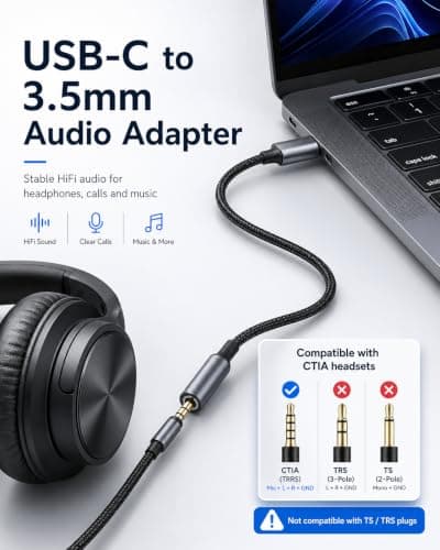 Headphone Jack to USB C Adapter 2 Pack, Braided Aux to USB C Wire with Hi-Fi DAC, Lossless Audio, Plug and Play, for iPhone 17/16/15, Samsung S25/S24, iPad, MacBook, for Office/Travel/Gaming — view 6