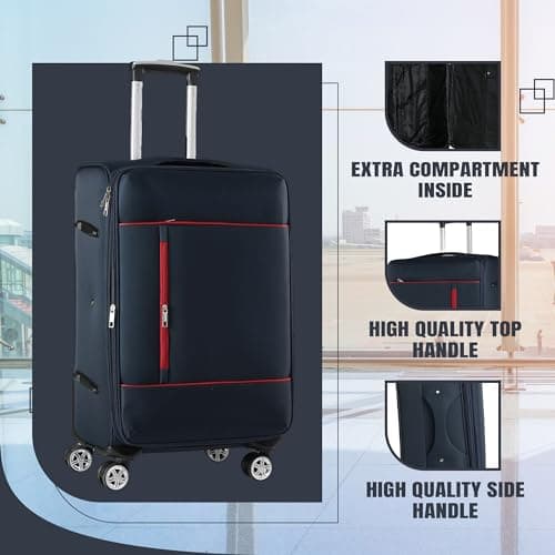 CMY Cabin Suitcase Soft Shell Super Light Weight 4 Spinner Double Wheels Durable Luggage Carry On Expandable 3 Digit Combination Lock 20 Inch (Navy) — view 6