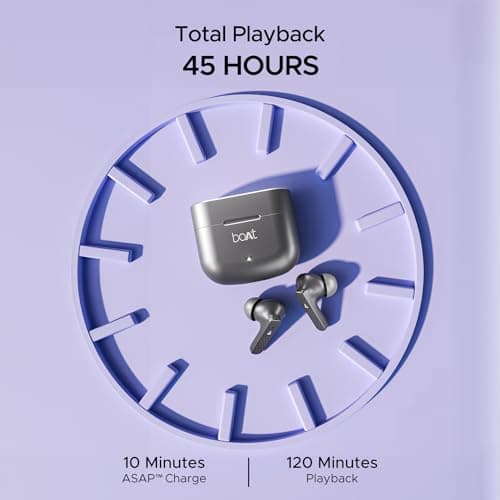 boAt Airdopes 91, 45HRS Battery, 50ms Low Latency, ENx Tech, Fast Charge, IPX4, IWP Tech, v5.3 Bluetooth Earbuds, TWS Ear Buds Wireless Earphones with mic (Mist Grey) — view 3