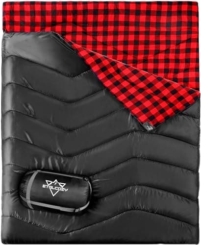 ETGLCOZY Double Sleeping Bag for Adults Camping, XL 2 Person, Black/Red