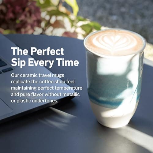 NOVA CERAMICS Travel Mug - Portable Coffee Mug – Coffee Mug Travel Unique to Go Mug – Microwave & Dishwasher Safe Coffee Cups Reusable - Gifts for Women Men Him Her – 355ml - Lagoon — view 4