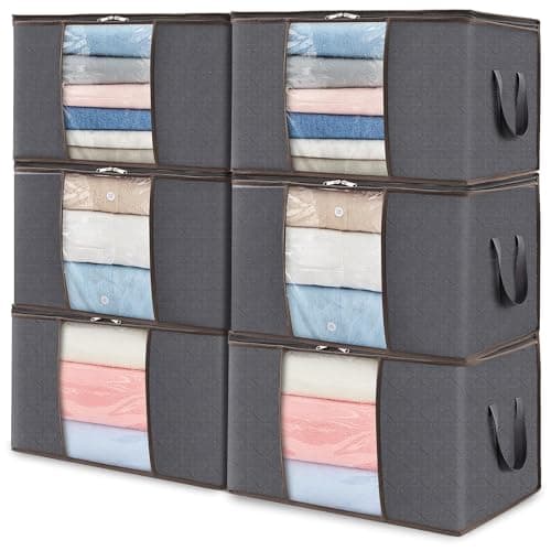 Lifewit 60L Clothes Storage Bags, Foldable Storage Box Moving Bags Wardrobe Storage Organiser Packing Boxes for Moving House with Clear Window for Clothing Bedding Blankets, Grey, 6 Pack — view 4