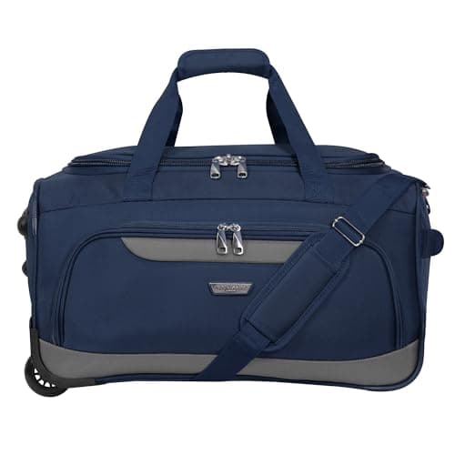 Rocklands® Lightweight Wheeled Holdall Small Duffle Trolley Suitcase Thick Heavy-Duty Cross Nylon EVA-Backed Front, Hard Base Carry On Travel Bag (Small - 20" (H52xW32xD30 cm), Navy) — view 2