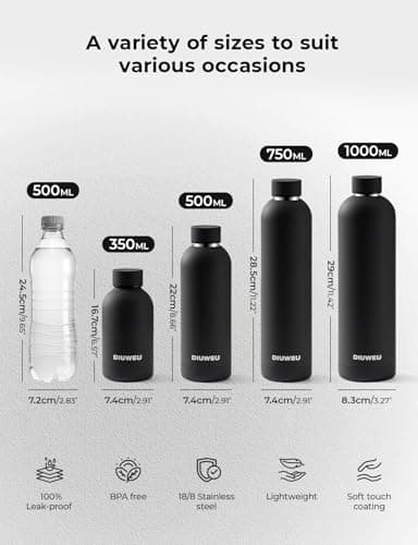 Stainless Steel Water Bottle Double Wall, Insulated Metal Water Bottle with Clip, 350ml/500ml/750ml/1L, BPA Free, 24hrs Cold & 12hrs Hot, Suitable for Sports, Camping, Hiking, Cycling, Gym, Travel — view 5