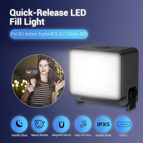 JJC Osmo Action 5 Pro LED Light, Video Light for DJI Osmo Action 5 Pro 4 3 — view 2