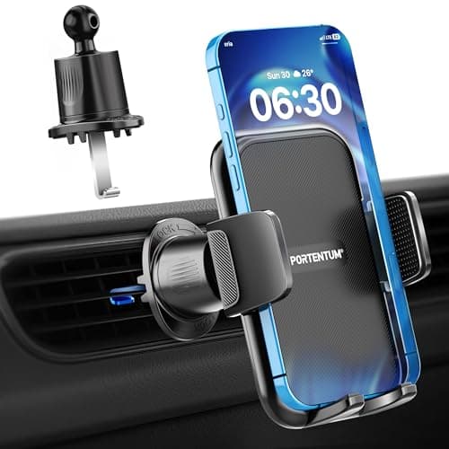 PORTENTUM Car phone holder air vent with hook – New 2026 version – Triple lock system – 360° Adjustable rotation – Compatible with any phone 4–7.5"