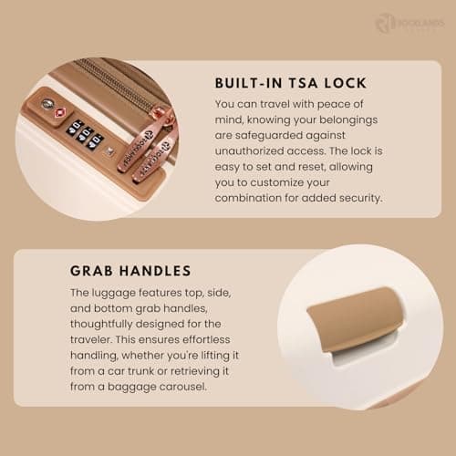 Rocklands® Expandable 4 Wheel ABS-PC Hard Shell Luggage Suitcase TSA Lock (Cream, Large - 76 x 51 x 31 cm) — view 6