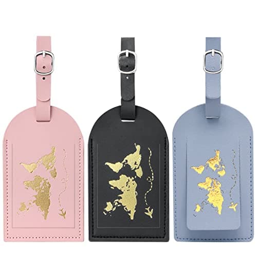Udewo 3 Pcs Leather Baggage Labels, Luggage Tags Personalised Leather Luggage Tags Suitcase Labels Tags Travel Labels Tag Holder for Luggage Cruise Waterproof Travel Accessories
