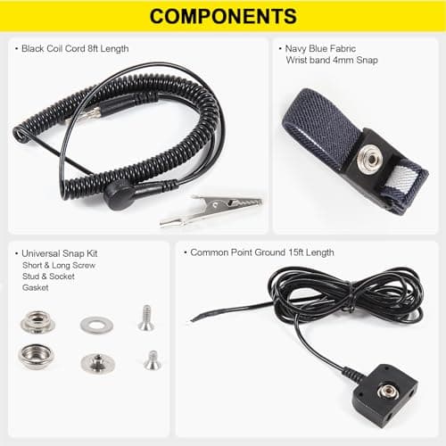 FEITA ESD Mat Anti Static Workstation Grounding Kit, 15 Feet Male Low Profile Grounding Plug Adapter, Universal Snap Kit, 8 Feet Ground Coil Cord with Alligator Clip, Navy Blue Anti-Static Wristband — view 2