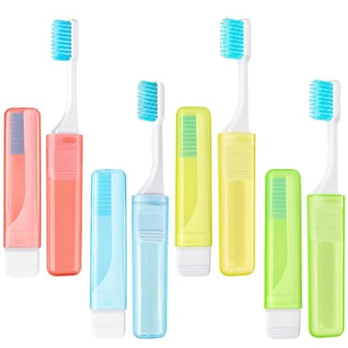 4-Piece Travel Toothbrush Set, Portable Folding Toothbrush, Lightweight Soft Tooth Brush for Adults & Children, Camping, Office, School