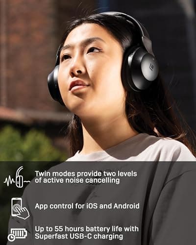 LINDY BNXe Wireless Active Noise Cancelling Headphones, Twin Mode Noise Reduction, 55 Hour Battery Life, Bluetooth 5.3, App Control, Hi-Res Sound, USB-C Superfast Charging, Sustainable Design — view 3