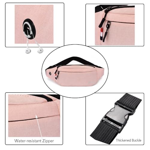 Bum Bag for Ladies Women Men Girls Bumbags Waist Fanny Pack with Headphone Jack and Adjustable Belt for Sport Running Hiking Jogging (Light Pink) — view 5