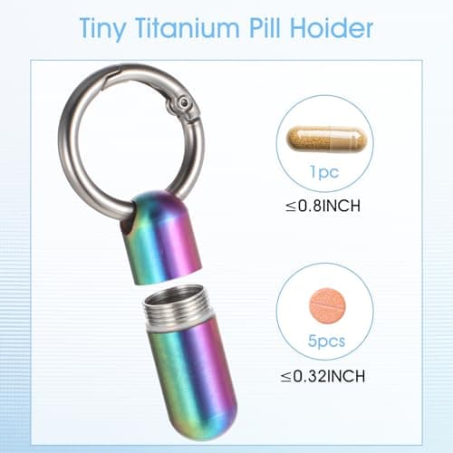 Ptwola Small Pill Case Keychain Tiny Portable Carabiner Clip Pill Holder Bottle Micro Waterproof Metal Pill Container Mini Emergency Medicine Organizer for Outdoor Camping Travel Purse Pocket(Black) — view 3