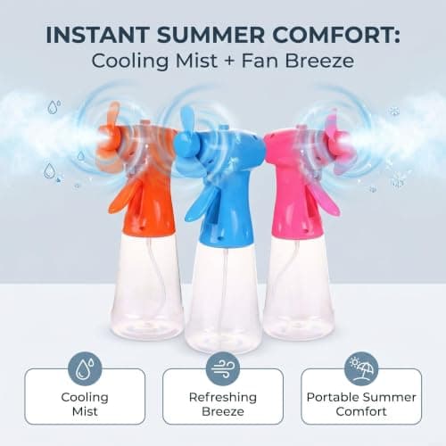 Portable Water Mist Spray Fan,Handheld Outdoor Cooling Hand Fans,Battery Powered,Cooling Fan with 500ml Water Spray Bottle ,Personal Cooling Device For Indoor Outdoor Travel Summer Beach (Blue) — view 6