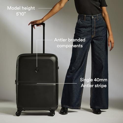 ANTLER Single Stripe Hard Shell Medium Suitcase + Laundry Bag - 68x46x31cm 89L, Expandable, Lightweight, 4 Spinner Wheels, TSA Lock - Durable Check in Luggage - Black — view 5