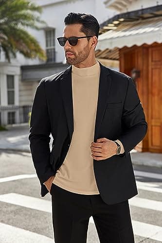 Ekouaer Men's Mock Turtleneck Shirts Long Sleeve Basic Turtle Neck Undershirt Lightweight Thermal Top Khaki L — view 4