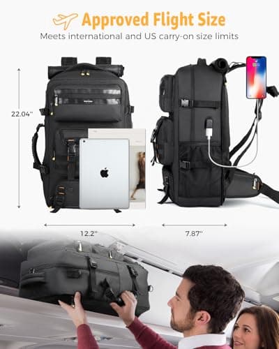 Ponhog Travel Backpack for Men - 50L Convertible Duffle Bag with Shoe Compartment, Carry On Laptop Backpack with USB Charging Port, Hiking Backpack Gym Daypack Water Resistant Rucksack,Black — view 4