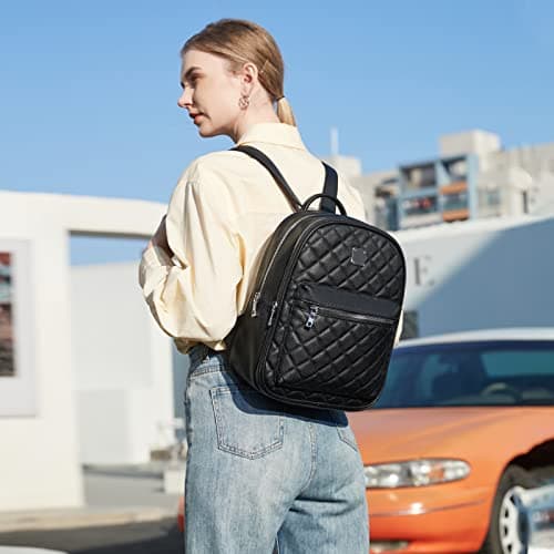 Myhozee Backpack Womens Fashion Leather PU Rucksack Lightweight Daypack School Bag Travel Small Backpack Handbag for Ladies & Girls(Black) — view 6